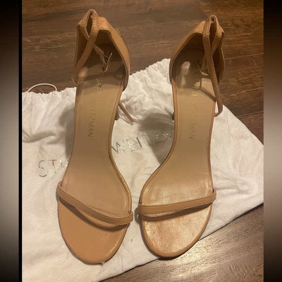 Stuart Weitzman Nudistsong Strap Sandal Heels in Leather/Adobe Beige - Picture 3 of 10